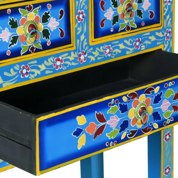 Käsitsi maalitud mangopuidust kummut 3 sahtliga riiuliga, türkiissinine, 60 x 30 x 76 cm - 7