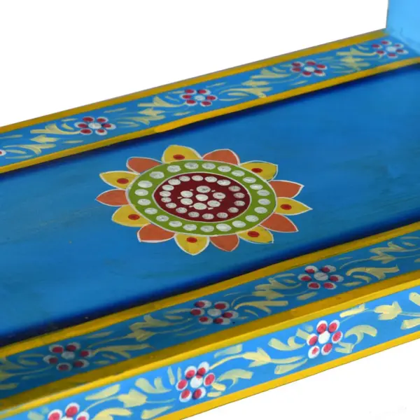 Käsitsi maalitud mangopuidust kummut 3 sahtliga riiuliga, türkiissinine, 60 x 30 x 76 cm - 8