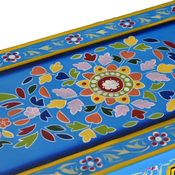 Käsitsi maalitud mangopuidust kummut 3 sahtliga riiuliga, türkiissinine, 60 x 30 x 76 cm - 9