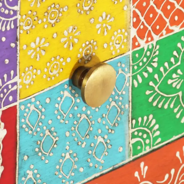 Käsitsi maalitud mangopuidust öökapp, 2 sahtliga, mitmevärviline, 40 x 30 x 50 cm – 6