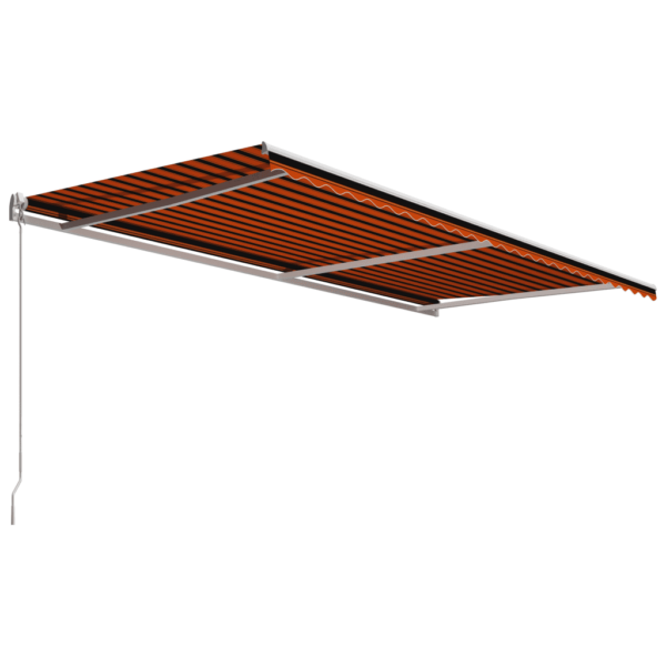 Käsitsi sissetõmmatav terrassimarkiis, 600 x 300 cm, oranž-pruun kangas, valge alumiiniumraam – 3