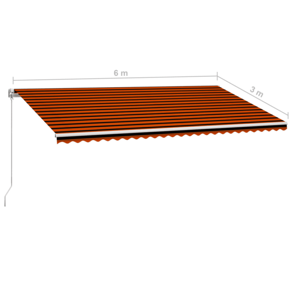 Käsitsi sissetõmmatav terrassimarkiis, 600 x 300 cm, oranž-pruun kangas, valge alumiiniumraam – 7