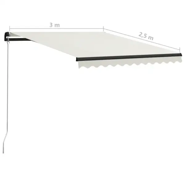 Käsitsi sissetõmmatav terrassivarikatus, 300 x 250 cm, kreemjasvalge kangas ja hall alumiiniumraam – 7