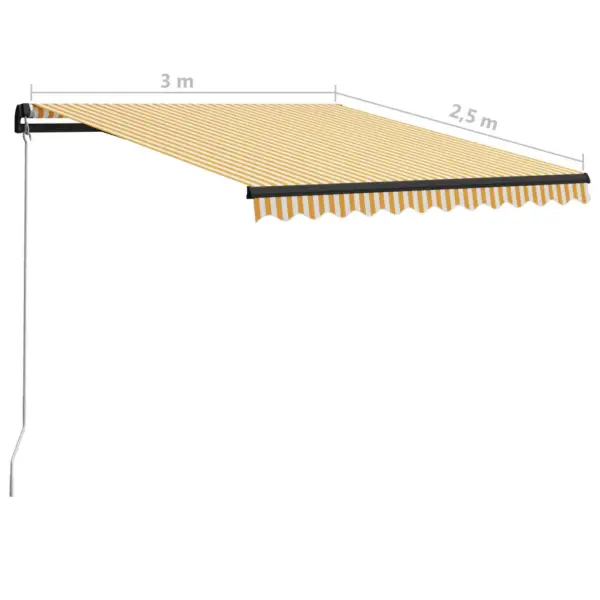 Käsitsi sissetõmmatav terrassivarikatus, kollase-valge triibuline kangas, hall raam, 300 x 250 cm - 7