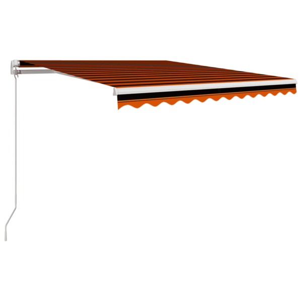 Käsitsi sissetõmmatav terrassivarikatus UV-kaitsega, oranž-pruun triibuline, valge alumiiniumraam, 350 x 250 cm – 2