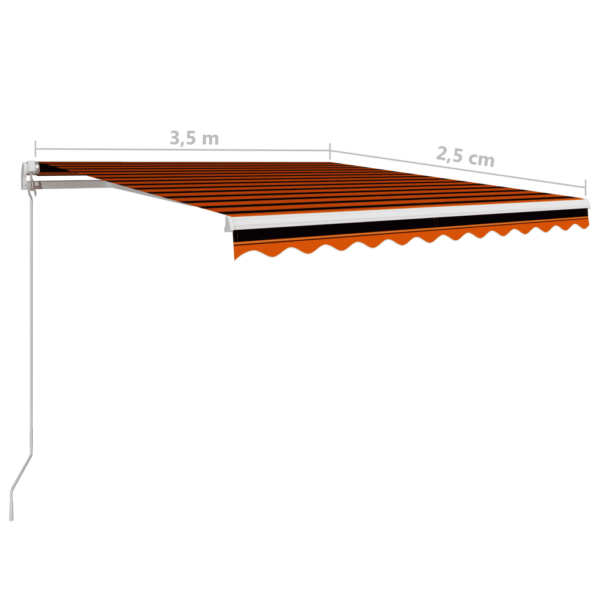 Käsitsi sissetõmmatav terrassivarikatus UV-kaitsega, oranž-pruun triibuline, valge alumiiniumraam, 350 x 250 cm – 7