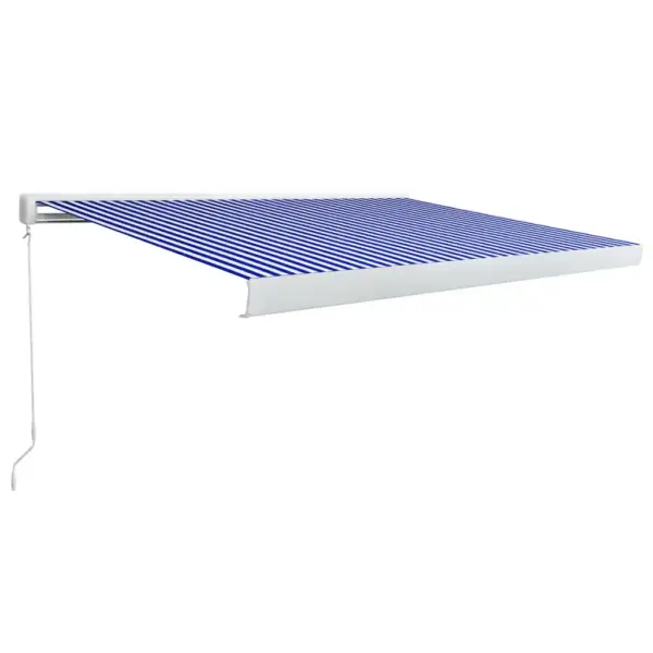 Käsitsi sissetõmmatav terrassivarikatus, sinine-valge, 350 x 250 cm – 2