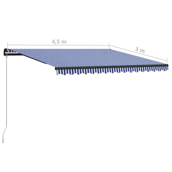 Käsitsi sissetõmmatav terrassivarikatus, sinine-valge, 450 x 300 cm – 7