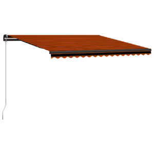 Käsitsi sissetõmmatav terrassivarikatus, 450 x 300 cm, oranž-pruun triibuline kangas, hall alumiiniumraam