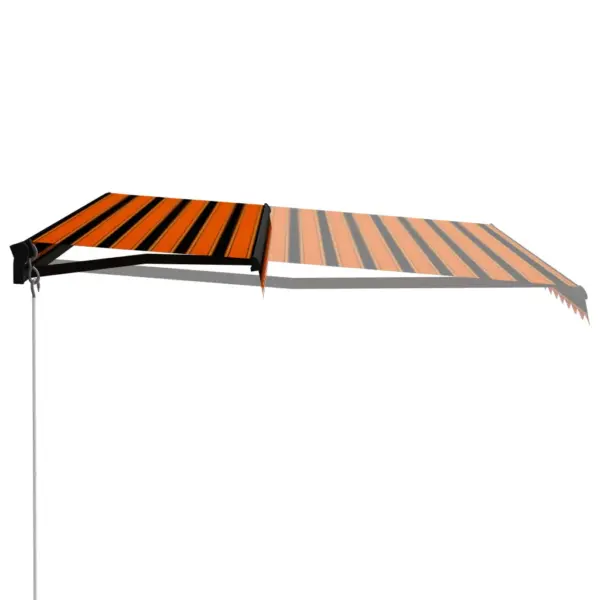Käsitsi sissetõmmatav terrassivarikatus, 450 x 300 cm, oranž-pruun triibuline kangas, hall alumiiniumraam – 2