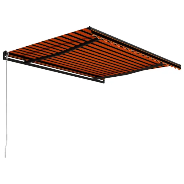 Käsitsi sissetõmmatav terrassivarikatus, 450 x 300 cm, oranž-pruun triibuline kangas, hall alumiiniumraam – 3