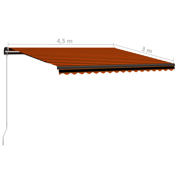Käsitsi sissetõmmatav terrassivarikatus, 450 x 300 cm, oranž-pruun triibuline kangas, hall alumiiniumraam – 7
