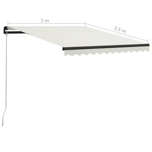 Käsitsi sissetõmmatav terrassivarikatus LED-valgustusega, 300 x 250 cm, kreemjasvalge kangas ja hall raam – 11