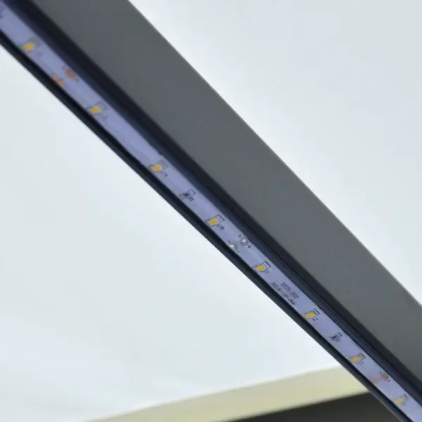 Käsitsi sissetõmmatav terrassivarikatus LED-valgustusega, 300 x 250 cm, kreemjasvalge kangas ja hall raam – 6