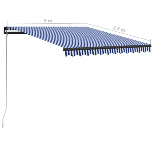 Käsitsi sissetõmmatav seina varikatus, sinine-valge, 300 x 250 cm - 7