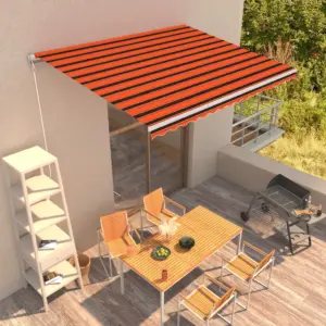Käsitsi sissetõmmatav terrassivarikatus, 400 x 300 cm, oranž-pruun kangas, valge alumiiniumraam