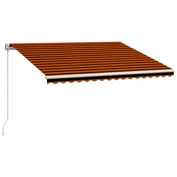 Käsitsi sissetõmmatav varikatus terrassile, 450 x 300 cm, oranž-pruun kangas, valge alumiiniumraam - 2