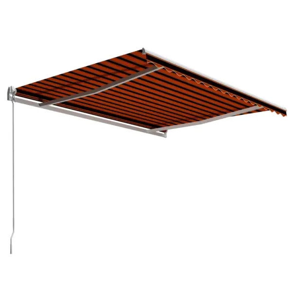 Käsitsi sissetõmmatav varikatus terrassile, 450 x 300 cm, oranž-pruun kangas, valge alumiiniumraam - 3