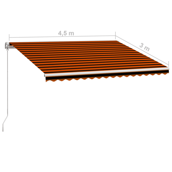 Käsitsi sissetõmmatav varikatus terrassile, 450 x 300 cm, oranž-pruun kangas, valge alumiiniumraam - 7