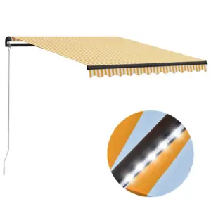 Käsitsi sissetõmmatav varikatus LED-valgustusega, kollane-valge, 300 x 250 cm