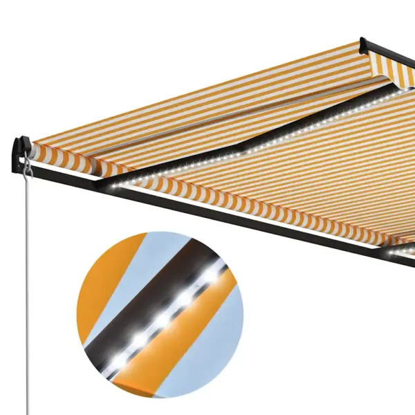 Käsitsi sissetõmmatav varikatus LED-valgustusega, kollane-valge, 300 x 250 cm - 5