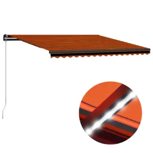 Käsitsi sissetõmmatav terrassivarikatus LED-valgustusega, oranž-pruun, 450 x 300 cm