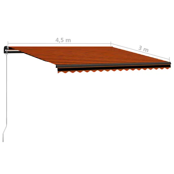 Käsitsi sissetõmmatav terrassivarikatus LED-valgustusega, oranž-pruun, 450 x 300 cm – 11