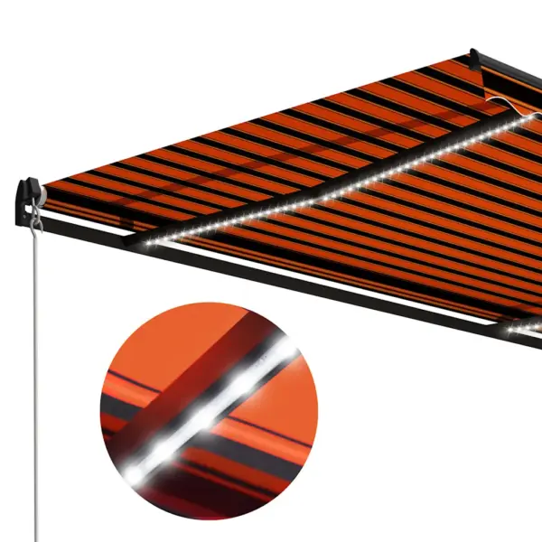 Käsitsi sissetõmmatav terrassivarikatus LED-valgustusega, oranž-pruun, 450 x 300 cm – 5