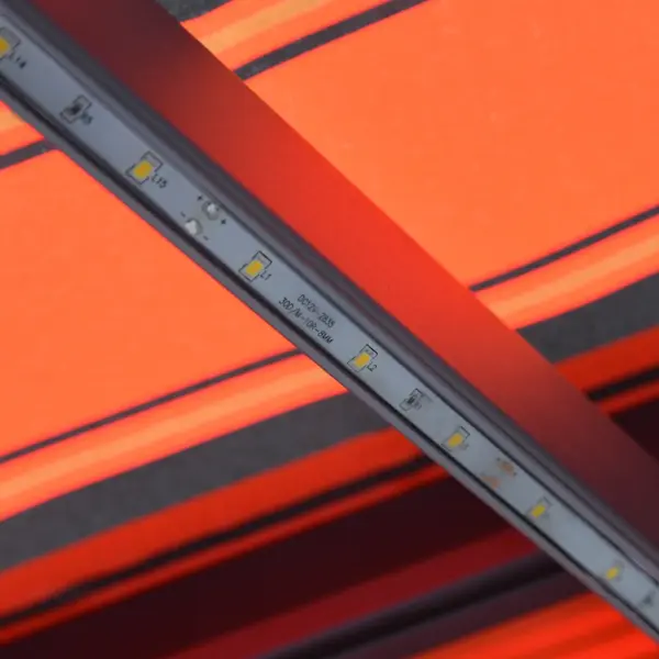 Käsitsi sissetõmmatav terrassivarikatus LED-valgustusega, oranž-pruun, 450 x 300 cm – 7