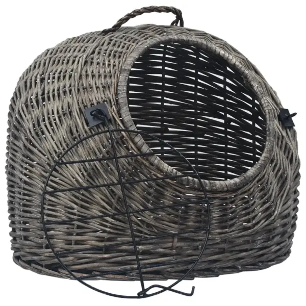 Kassi transpordipuur naturaalsetest pajuvitstest, hall/must, rauast võreuksega, 50 x 42 x 40 cm – 2