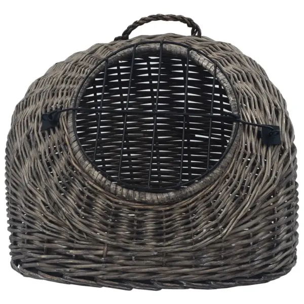 Kassi transpordipuur naturaalsetest pajuvitstest, hall/must, rauast võreuksega, 50 x 42 x 40 cm – 4