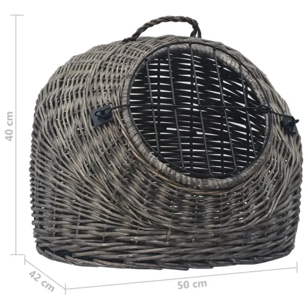 Kassi transpordipuur naturaalsetest pajuvitstest, hall/must, rauast võreuksega, 50 x 42 x 40 cm – 8