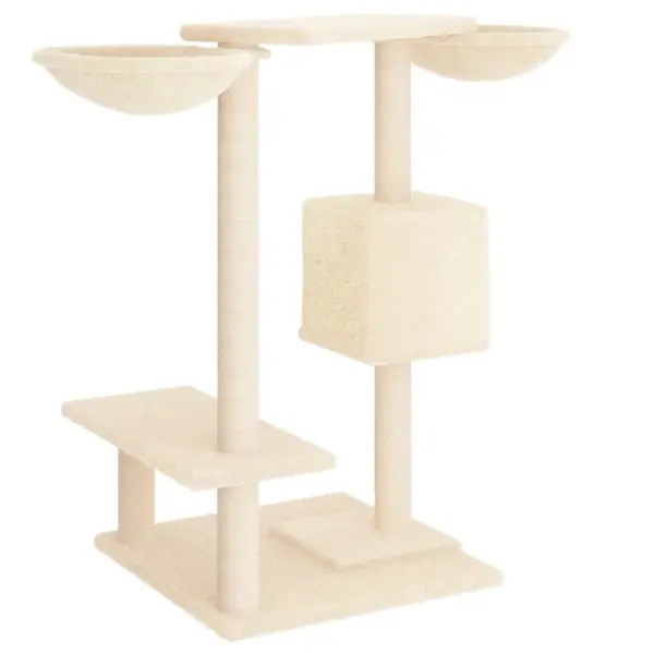 Mitmetasandiline kassimaja kraapimispostidega, kreemjasvalge, 97 x 67,5 x 82 cm – 5