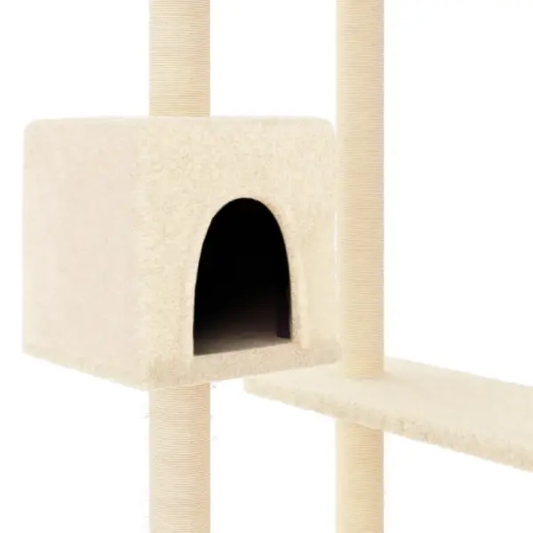 Mitmetasandiline kassimaja kraapimispostidega, kreemjasvalge, 97 x 67,5 x 82 cm – 6