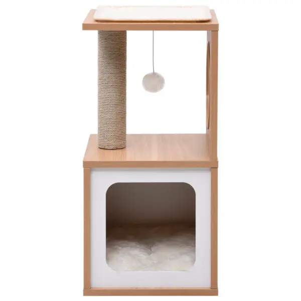 Kassimaja kraapimispostiga ja eemaldatava sisalmatiga, pruun/valge, 60 cm – 2