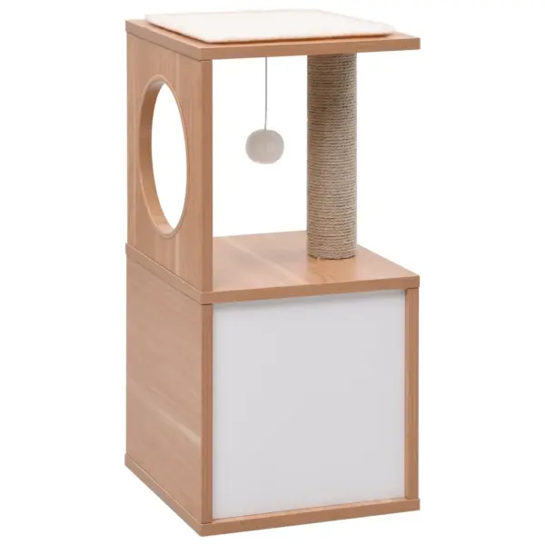 Kassimaja kraapimispostiga ja eemaldatava sisalmatiga, pruun/valge, 60 cm – 4