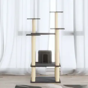 Kassimaja sisalnööriga kraapimispostidega, tumehall, 110 cm