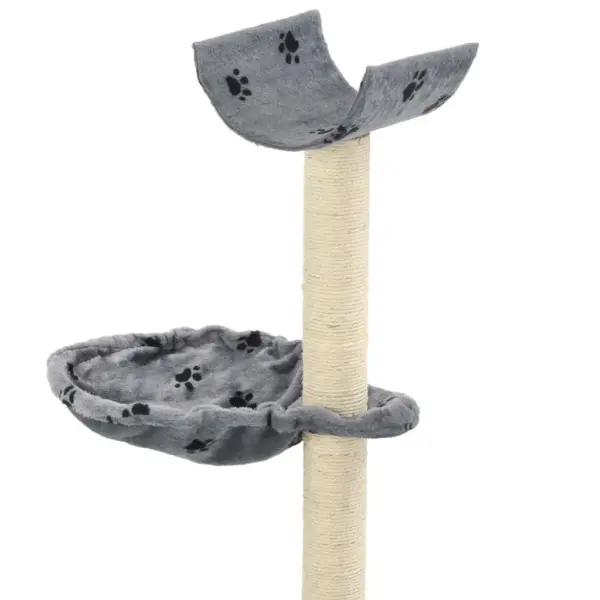 Kassimaja sisalköiega kraapimispuu ja korviga, hall käpajälgedega, 105 cm - 4