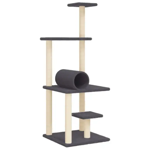 Mitmetasandiline kassimaja sisalist kraapimispostidega, tumehall plüüs, 136 cm – 2