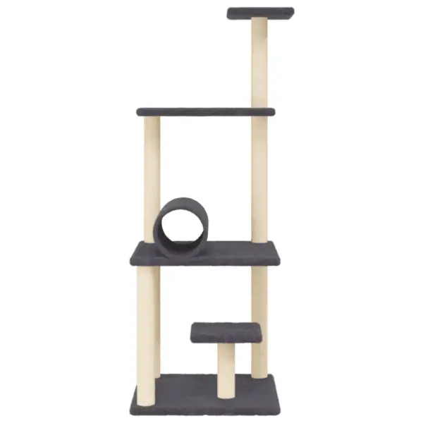 Mitmetasandiline kassimaja sisalist kraapimispostidega, tumehall plüüs, 136 cm – 4