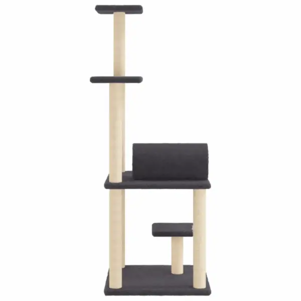 Mitmetasandiline kassimaja sisalist kraapimispostidega, tumehall plüüs, 136 cm – 5
