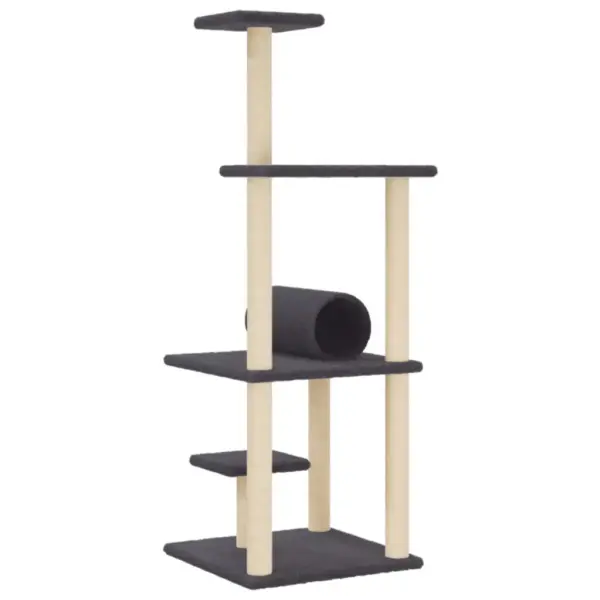 Mitmetasandiline kassimaja sisalist kraapimispostidega, tumehall plüüs, 136 cm – 6