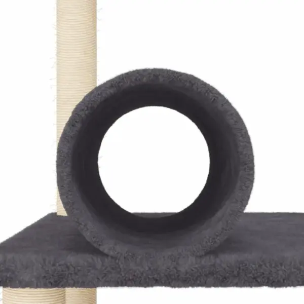 Mitmetasandiline kassimaja sisalist kraapimispostidega, tumehall plüüs, 136 cm – 7