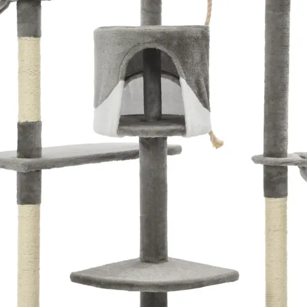 Mitmekorruseline kassimaja sisalköiega kraapimispostidega, hall ja valge, 203 cm – 5