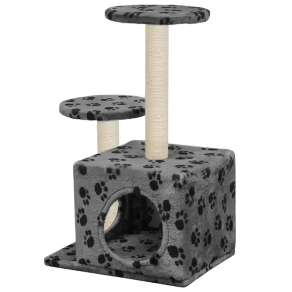 Kassimaja sisalköiega kraapimispostidega, hall käpajäljega muster, 60 cm – 3