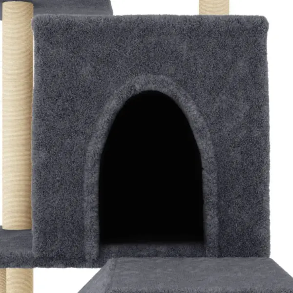 Mitmetasandiline kassimaja sisalpostidega, tumehall, 67 x 67 x 110,5 cm – 5
