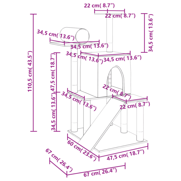 Mitmetasandiline kassimaja sisalpostidega, tumehall, 67 x 67 x 110,5 cm – 6