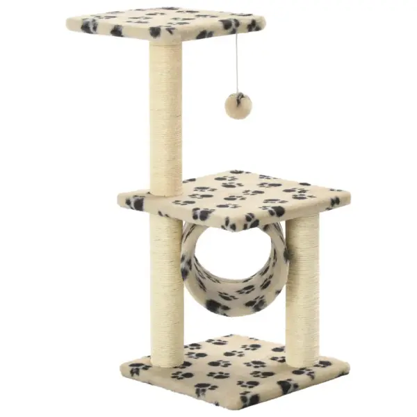 Kraapimispostidega kassipuu rippuva palliga, beež käpajälgedega, 65 cm – 2