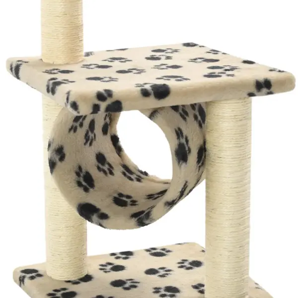 Kraapimispostidega kassipuu rippuva palliga, beež käpajälgedega, 65 cm – 5