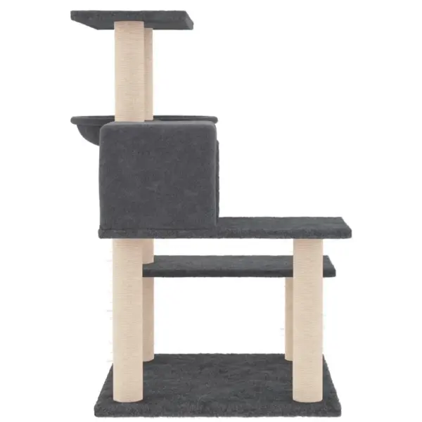Mitmetasandiline kassipuu majaga ja sisalpostidega, tumehall plüüs, 72,5 x 59,5 x 82,5 cm – 4